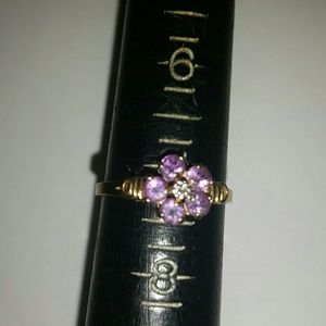 14k Yellow Gold Amethyst Flower Ring Size 7